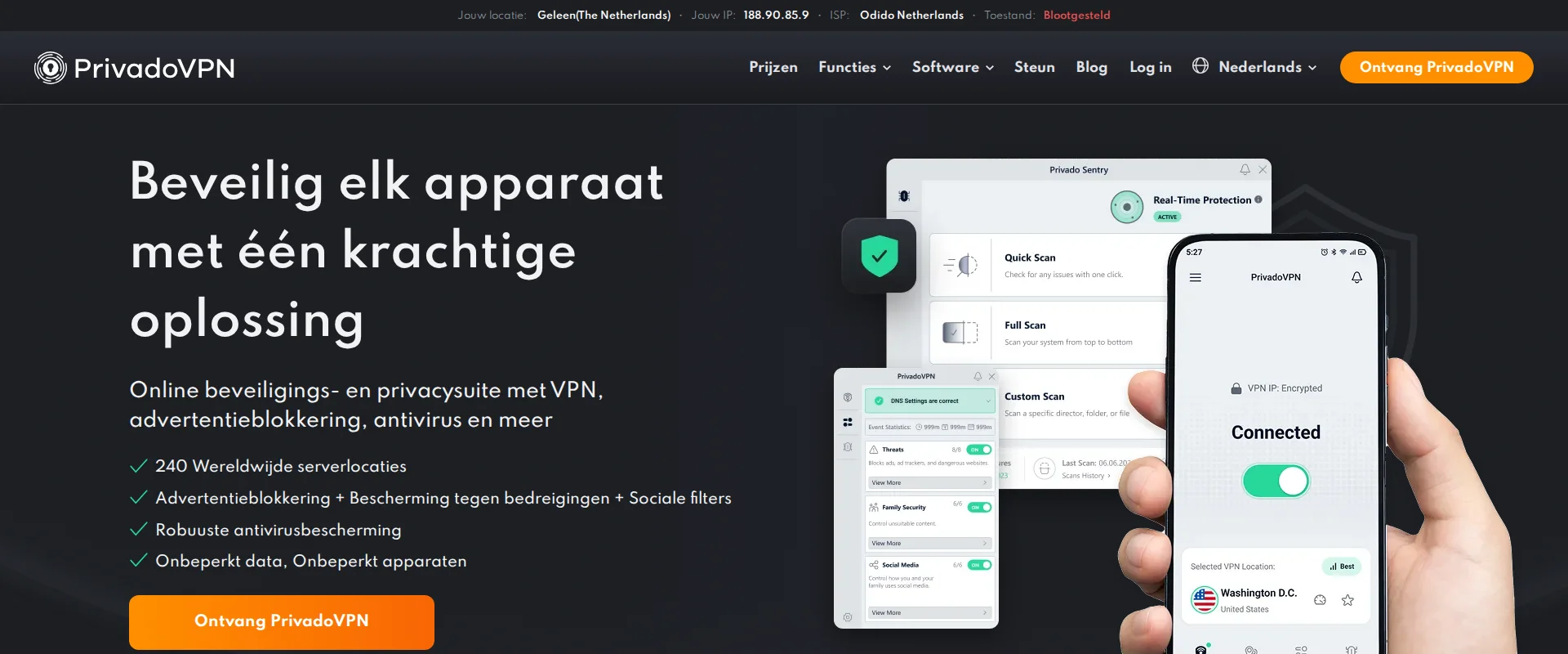PrivadoVPN website screenshot