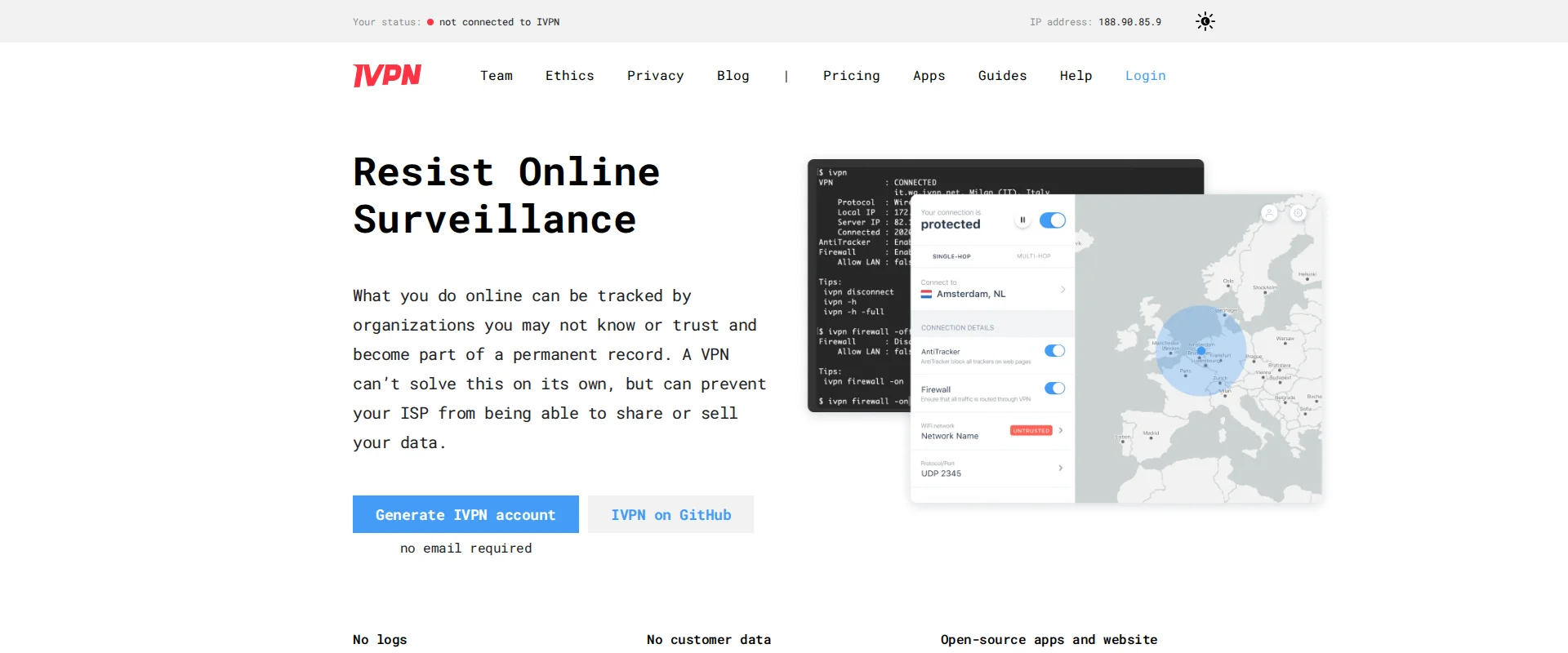 IVPN website screenshot