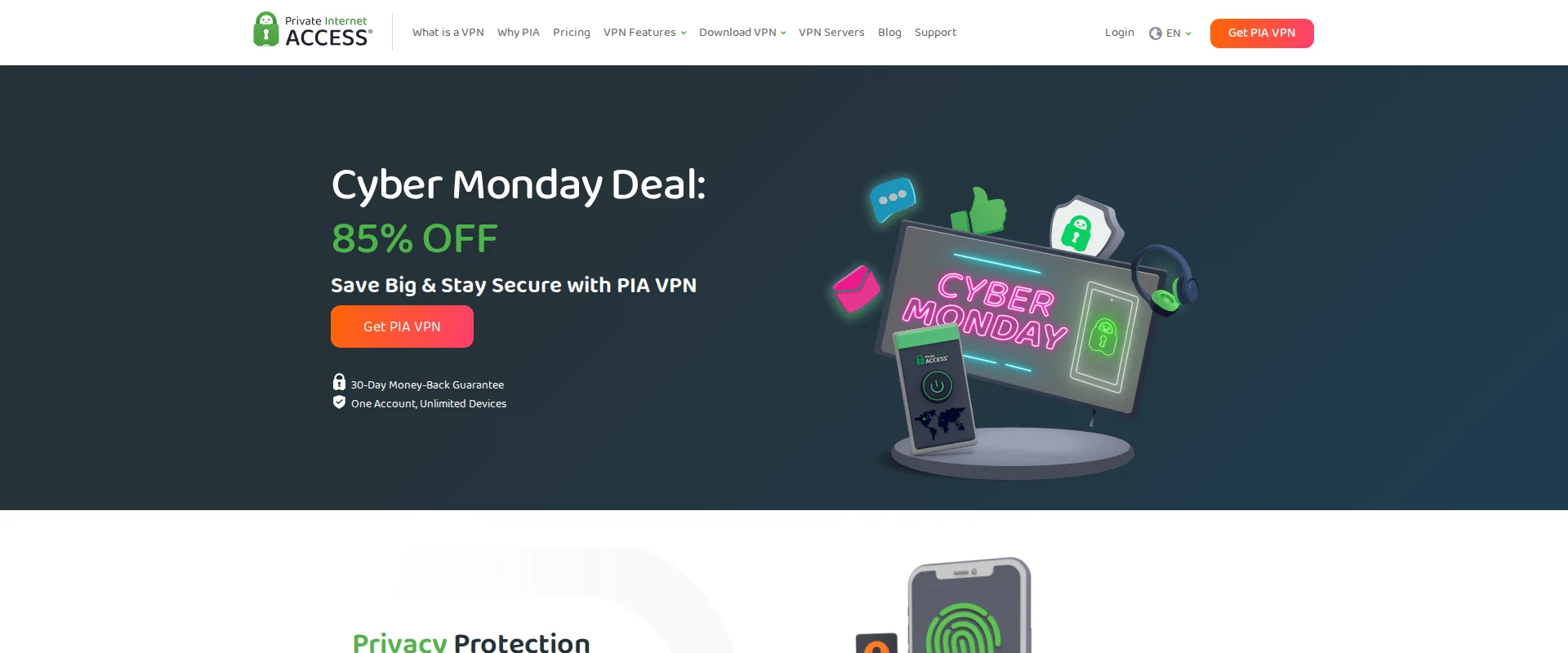 Private Internet Access website screenshot